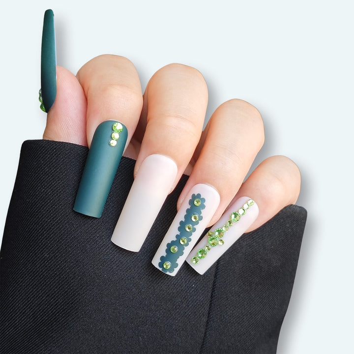 Decorative Floral Pattern Long Press-On Nails Kalsten