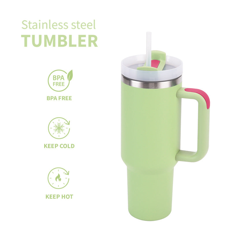 Stainless Steel Insulated Travel Tumbler With Ergonomic Handle And Bpa-Free Straw Lid