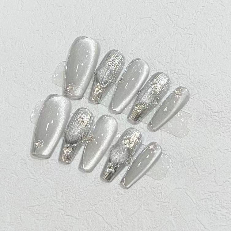 Elegant Press-On Nail Set with Metallic Finish Kalsten