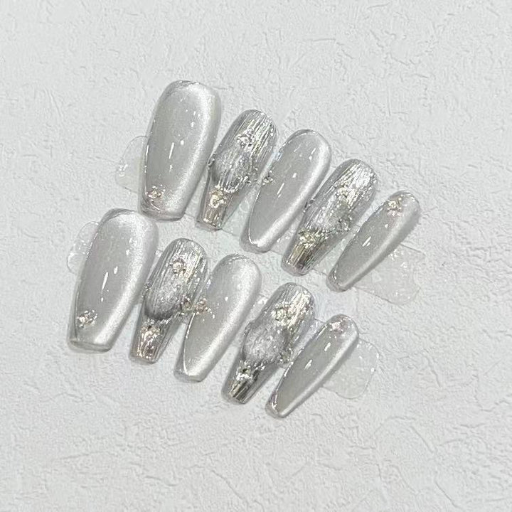 Elegant Press-On Nail Set with Metallic Finish Kalsten