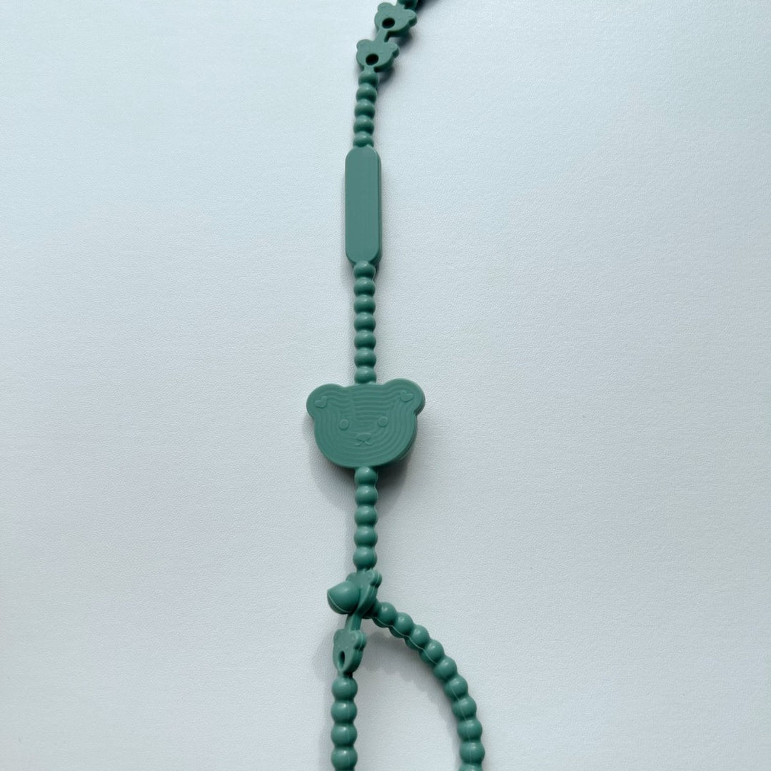 Silicone Beaded Pacifier Lanyard with Bear Teether and Quick-Release Safety Clip