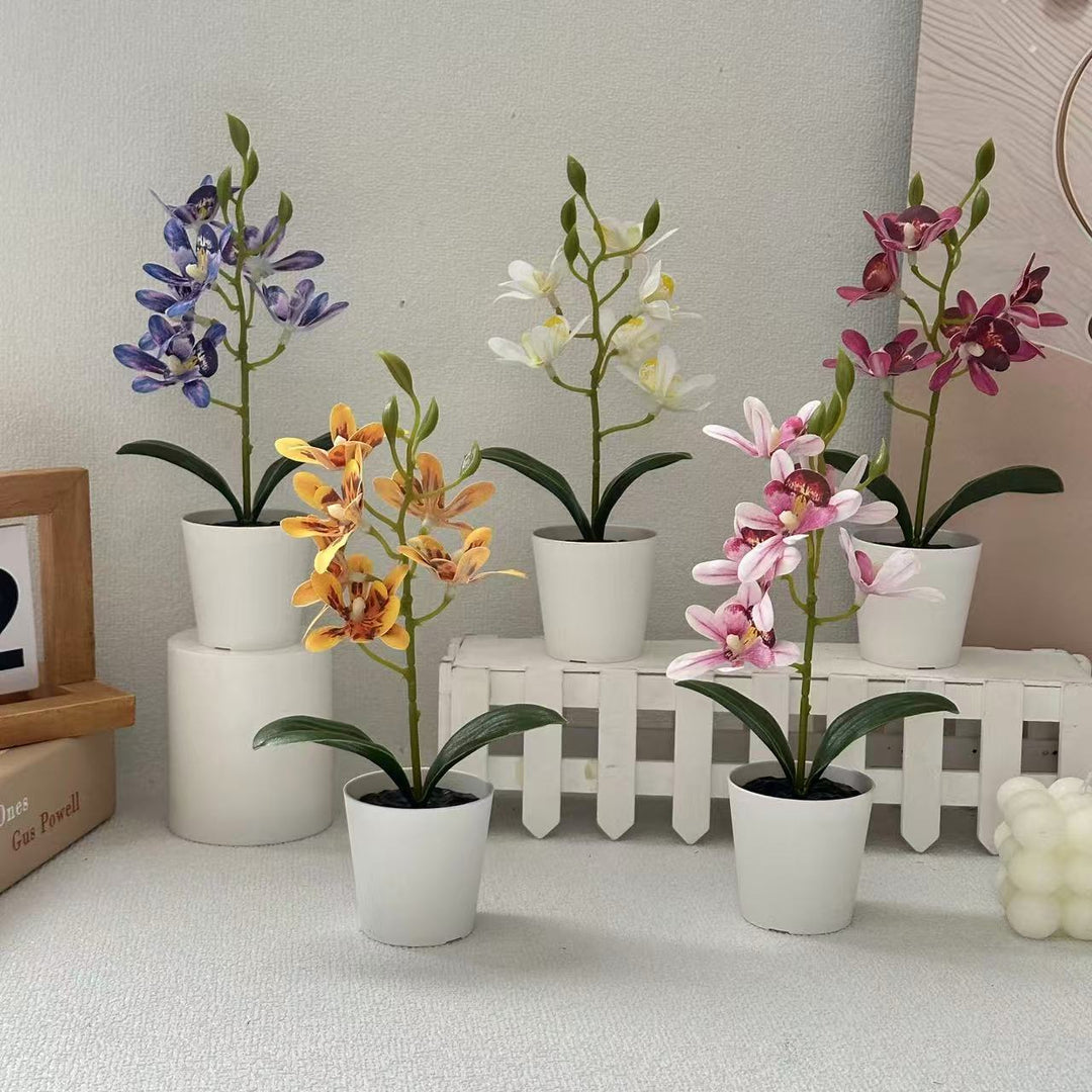 Lifelike Faux Orchid Plant in Decorative Pot for Decor