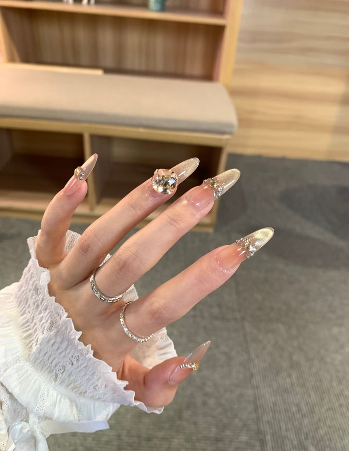 Glamorous Crystal-Studded Stiletto Nail Art Enhancements