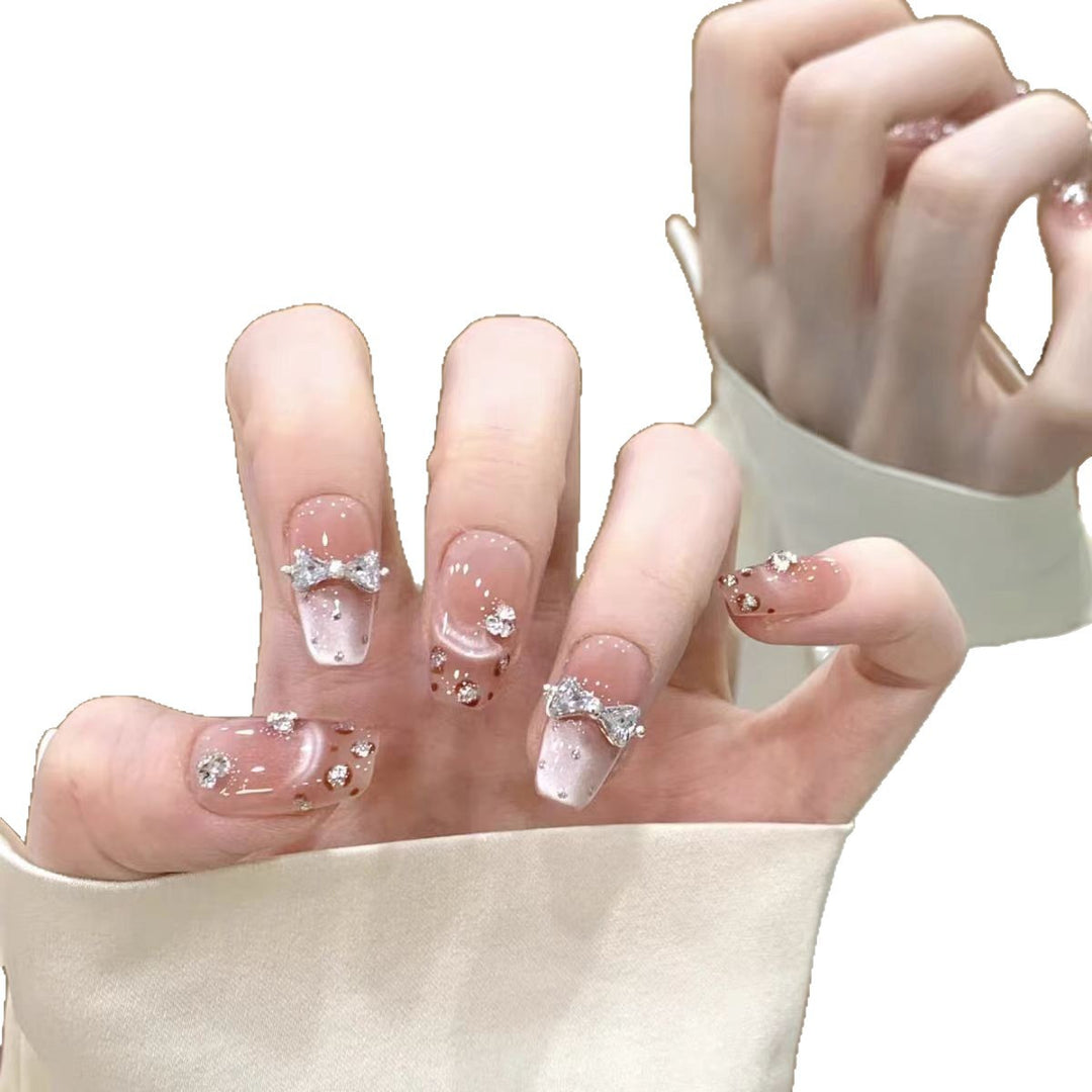 Decorative Press-On Nails with Bow and Rhinestone Accents Kalsten
