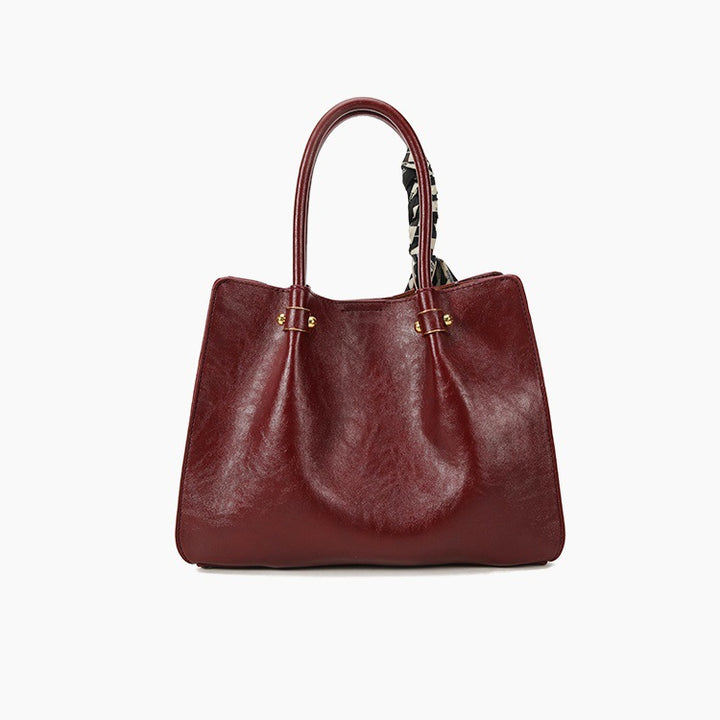 Chic Leather Tote Bag with Scarf Detail