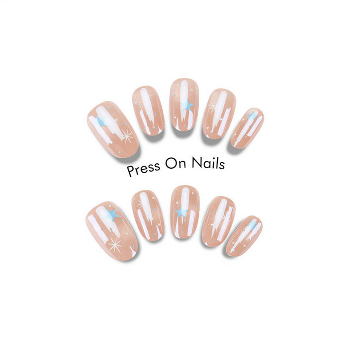 Artistic Press-On Nail Set with Celestial Design Kalsten