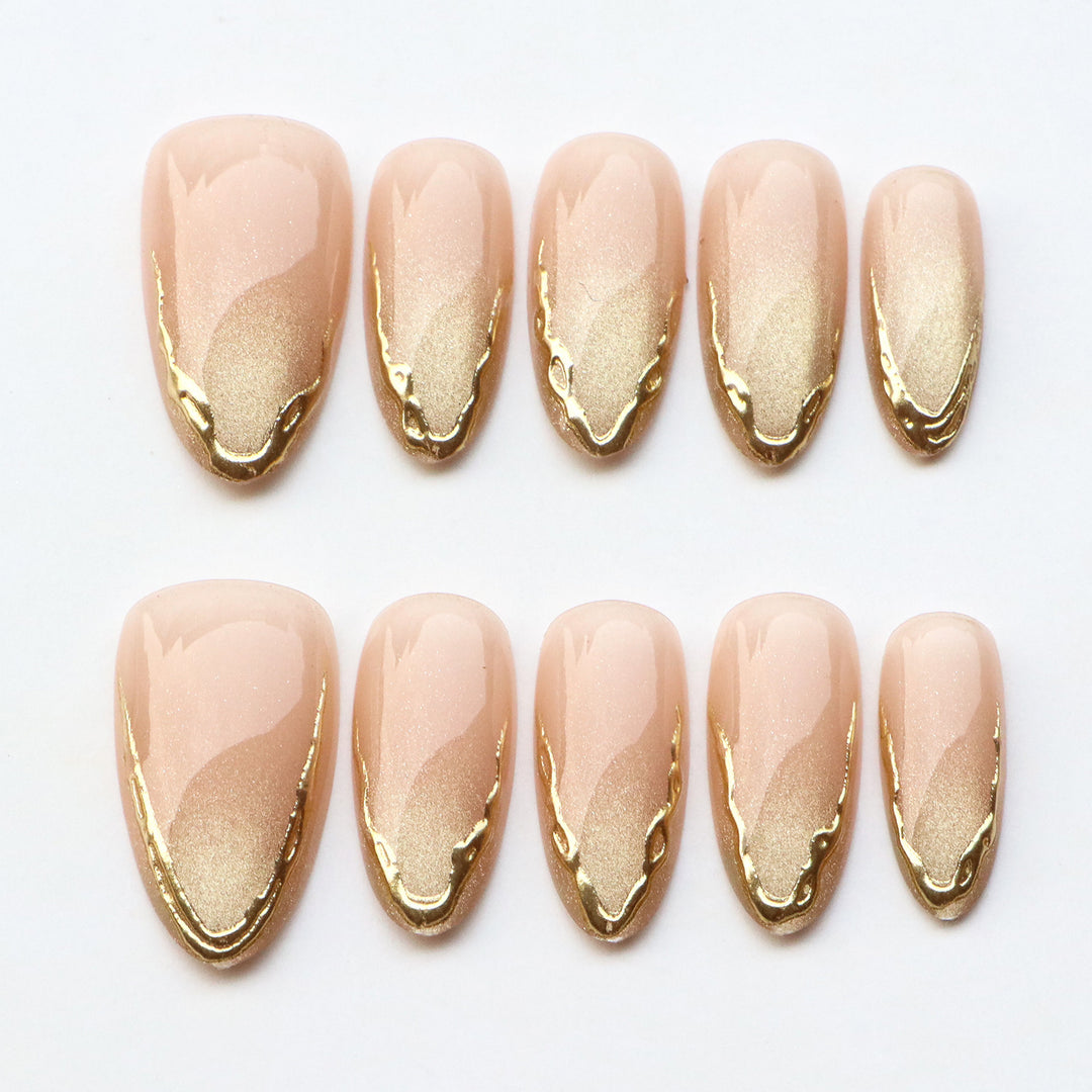 Elegant Press-On Nail Set with Gold Accents