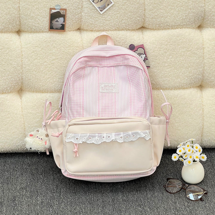 Stylish Striped Backpack with Decorative Accents Kalsten