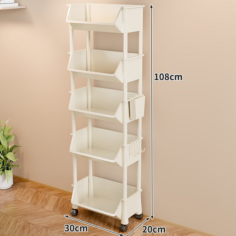 Slim Vertical Multi-Tier Rolling Storage Cart with Tilted Open Bins and Swivel Casters