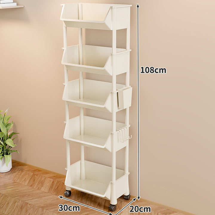 Slim Vertical Multi-Tier Rolling Storage Cart with Tilted Open Bins and Swivel Casters