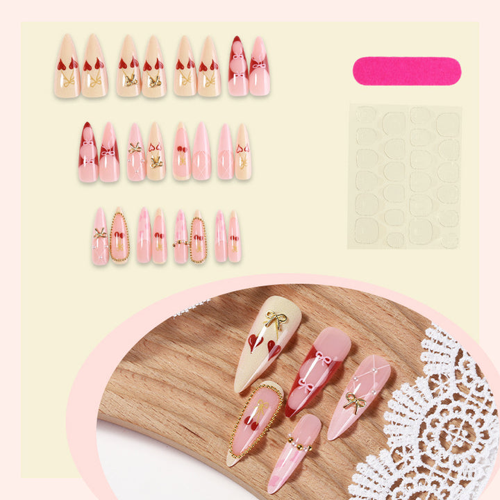 Creative nail art set with playful heart and bow accents Kalsten