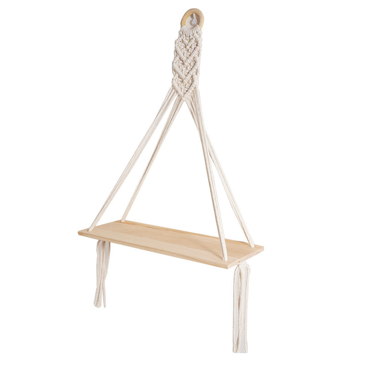 Macramé Floating Shelf with Natural Wooden Accents Kalsten