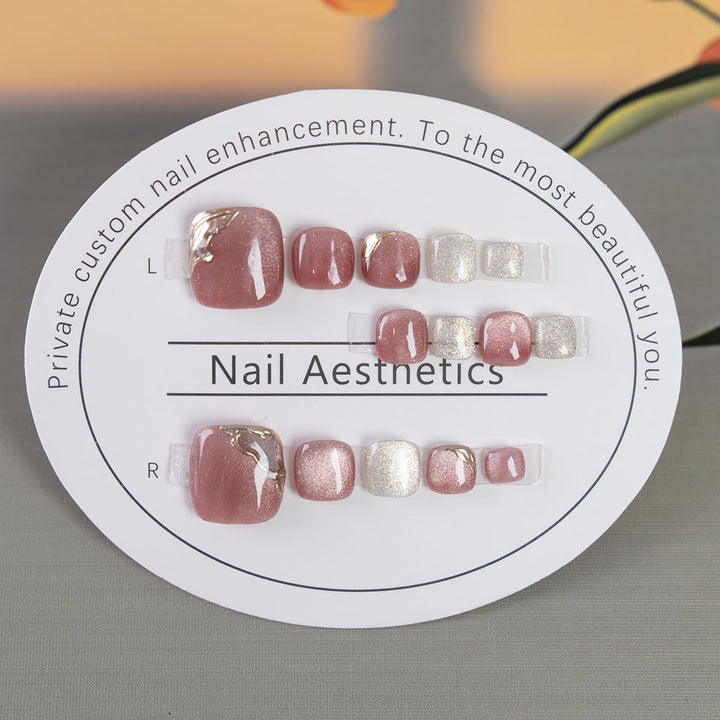 Elegant Press-On Toenails with Metallic Accents