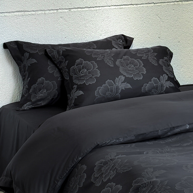 Satin-bedcover-set with subtle tone-on-tone floral jacquard