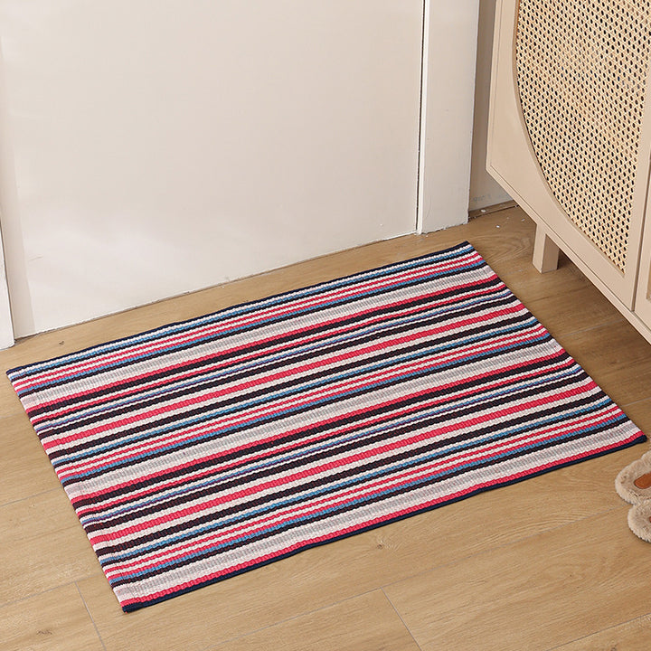 Flat striped carpet runner made of cotton blend with anti-slip coating and easy-care woven structure