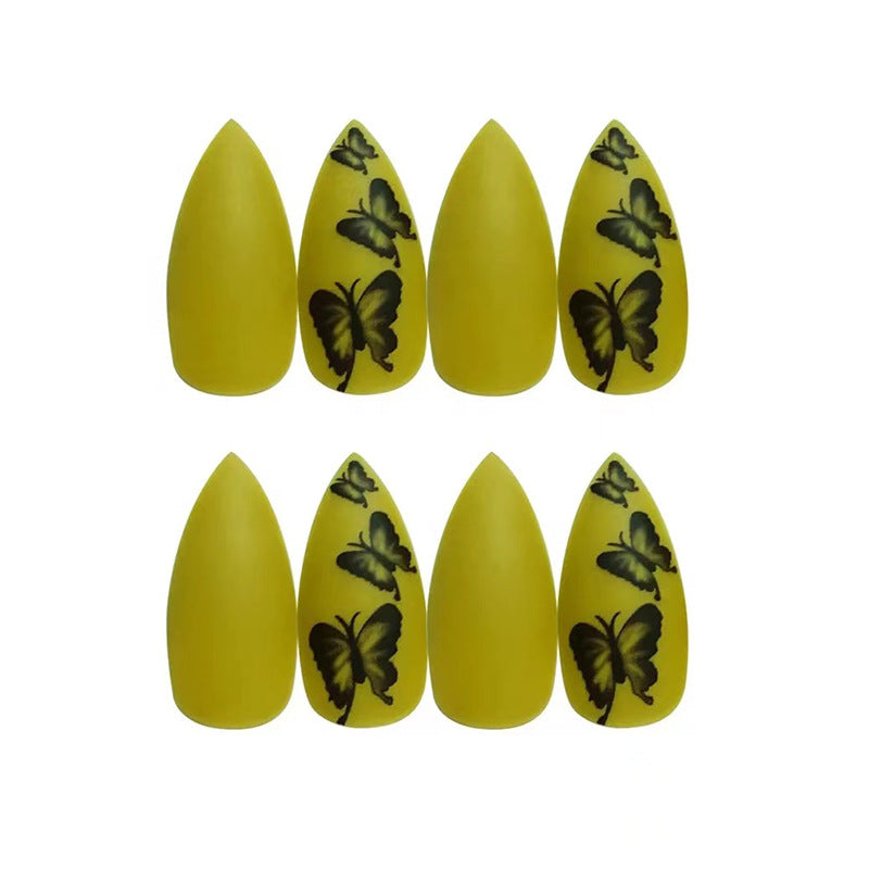 Artistic Stiletto Press-On Nail Art Set with Butterfly Design