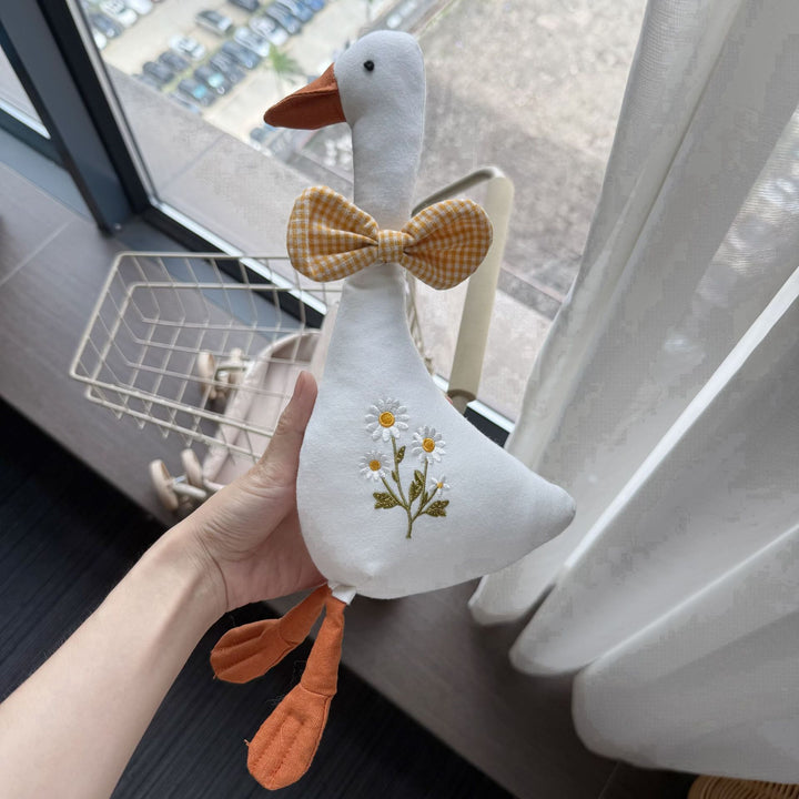 Handmade Linen Bunny Soft Cloth Doll with Embroidered Overalls