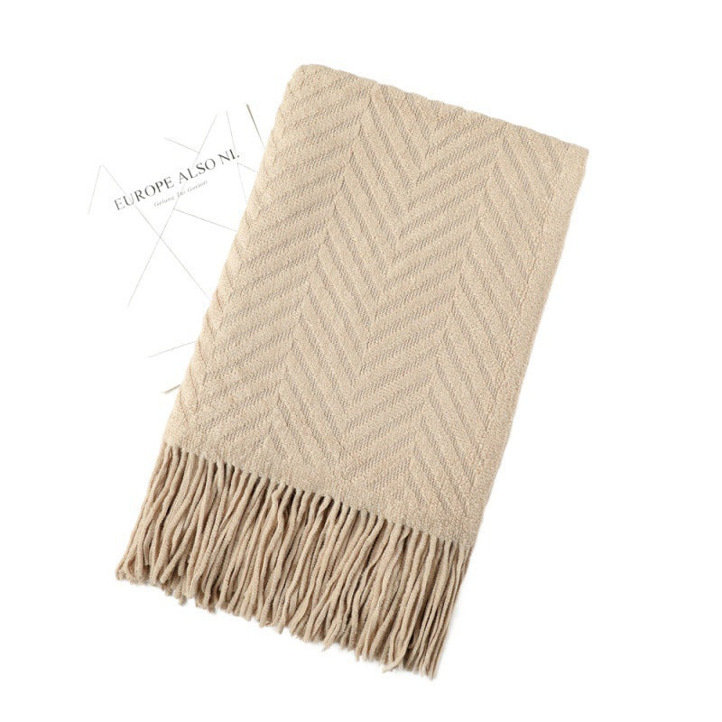 Cozy Knit Fringe Blanket Kalsten