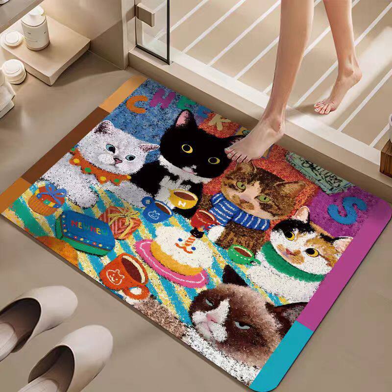 Cartoon Cat-Themed Bath Mat Kalsten