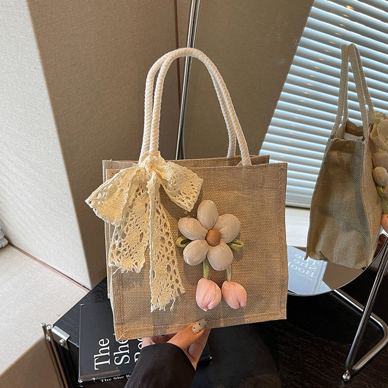 Floral Accent Handcrafted Tote Bag