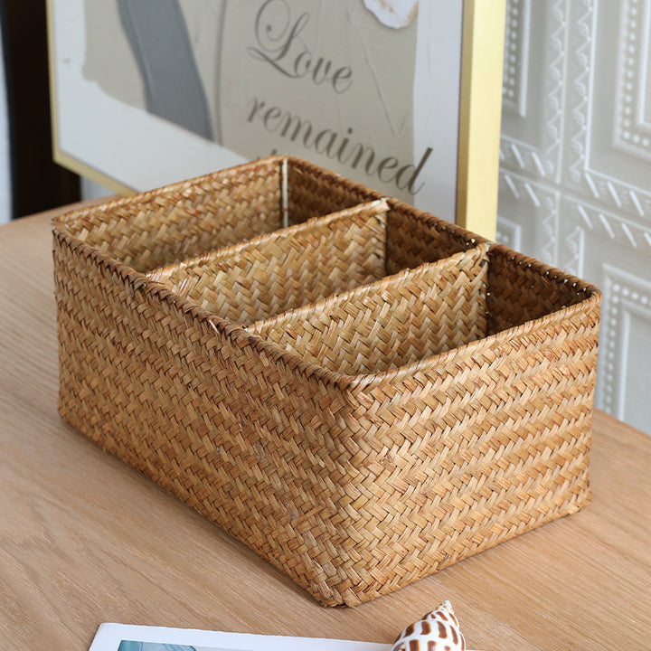 Unisex storage basket with three compartments made of handwoven natural material Kalsten