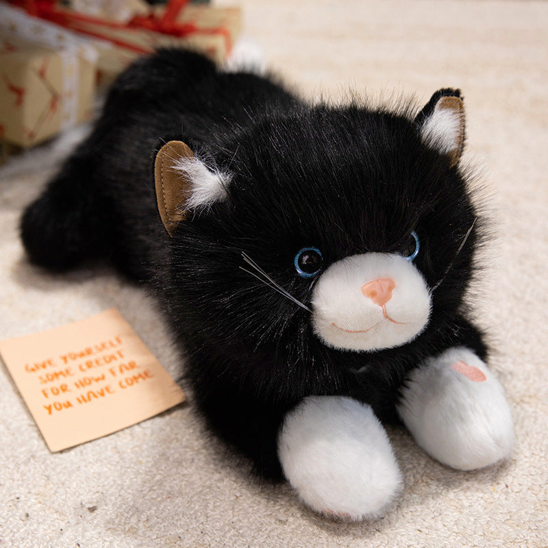 Lifelike Reclining Cat Plush Cuddle Pillow with Ultra-Soft Faux Fur and Embroidered Face Kalsten