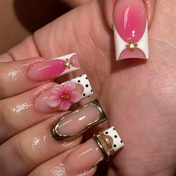 Elegant artificial nails with hand-painted floral accents Kalsten