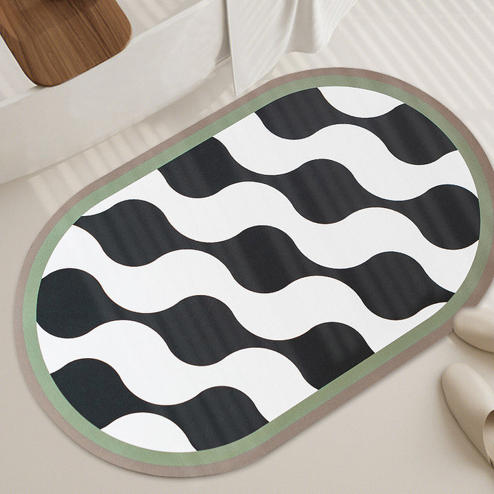 Oval non-slip vinyl mat with fine mosaic print and water-repellent surface Kalsten