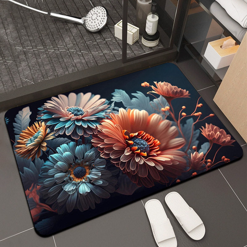 Floral Design Memory Foam Bath Mat Kalsten
