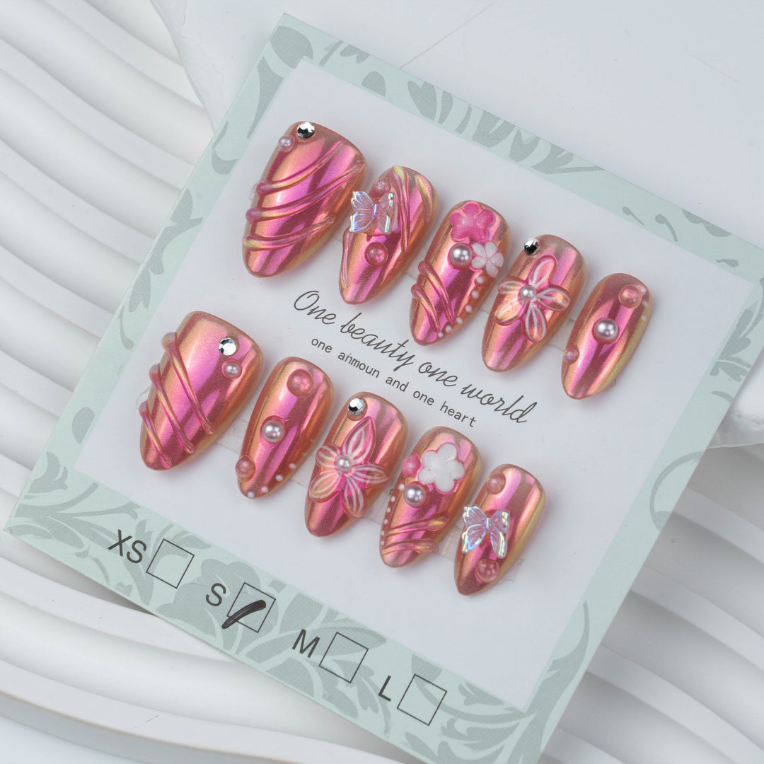 Floral-Embellished Press-On Nail Art Set Kalsten 1790636707