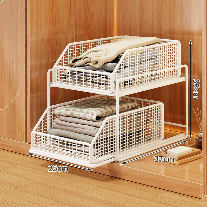 Double-Tier Sliding Wire Mesh Closet Drawer Organizer with Raised Frame