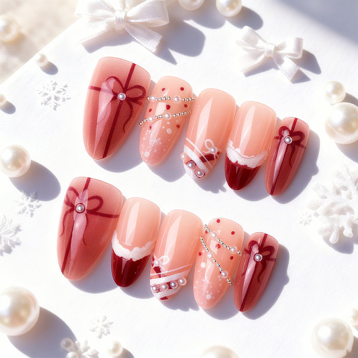 Elegant Gift-Themed Press-On Nail Art Kalsten