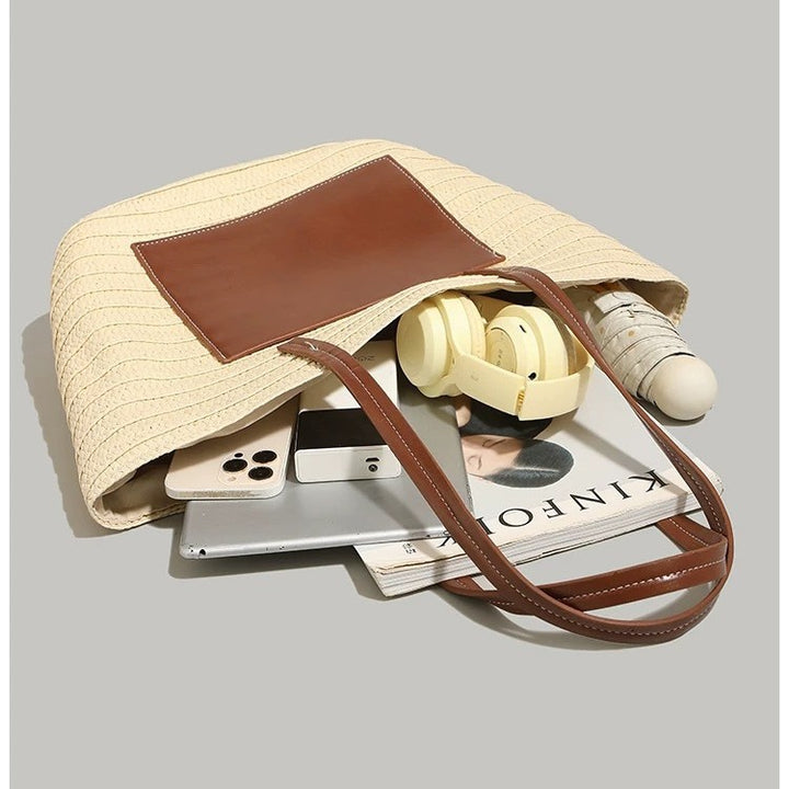 Trendy Rattan Bag with Leather Accents Kalsten