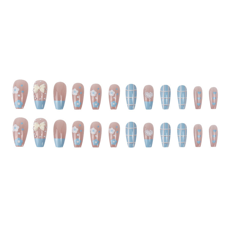 Artistic Press-On Nail Set with Floral and Heart Designs Kalsten