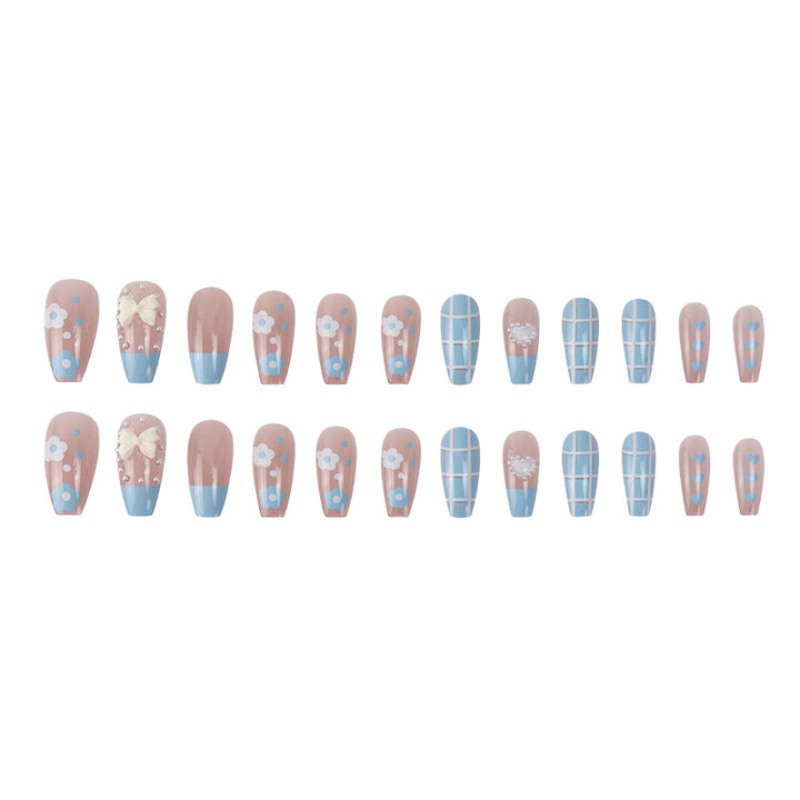 Artistic Press-On Nail Set with Floral and Heart Designs Kalsten