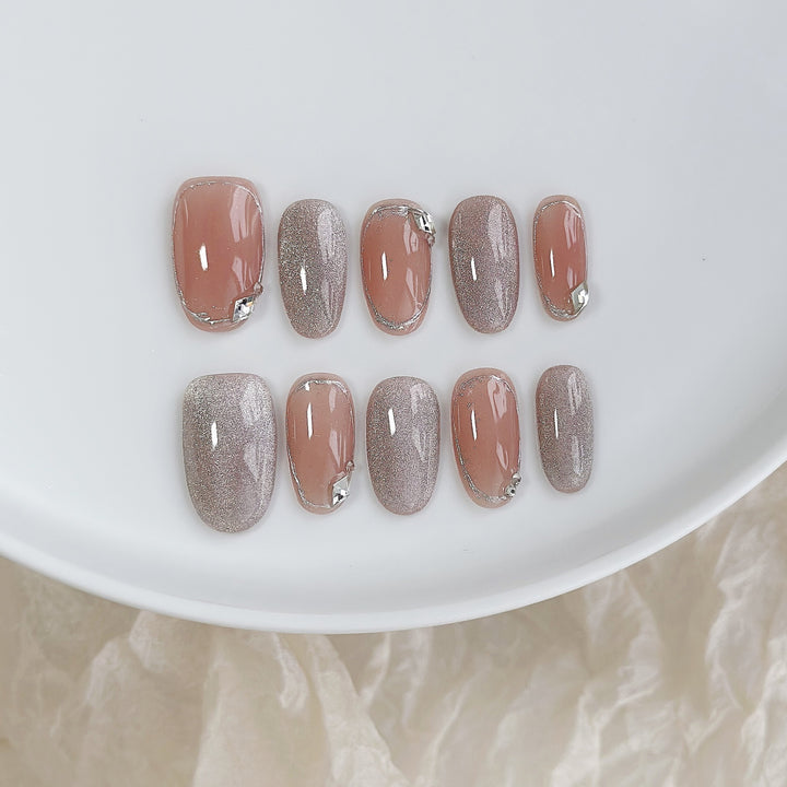 Artistic Press-On Nail Art Set with Heart and Celestial Designs