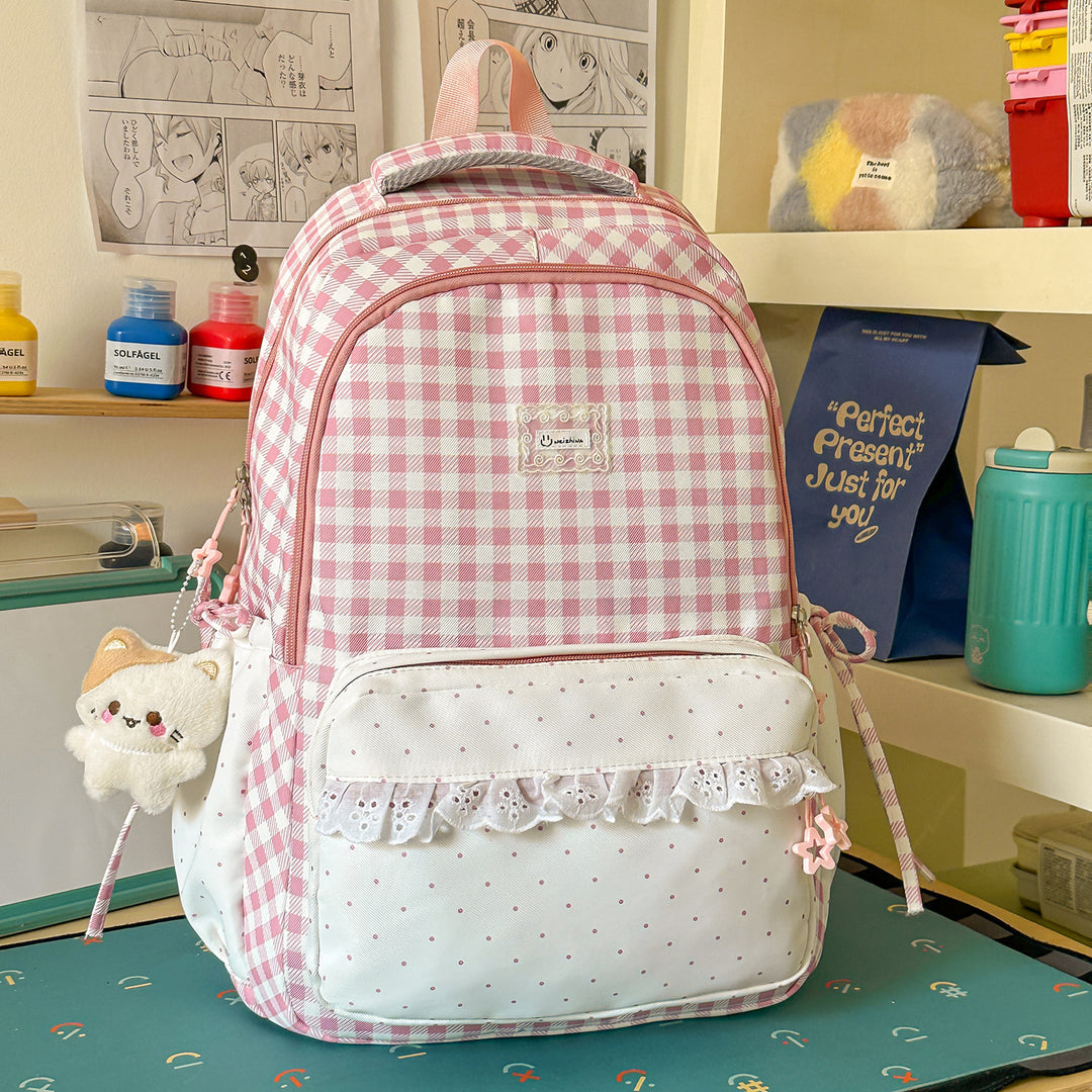 Playful Gingham Patterned School Backpack Kalsten