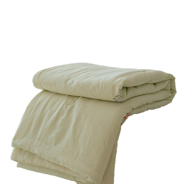 Light cotton gauze bedding set with fine floral embroidery and ruffle trim