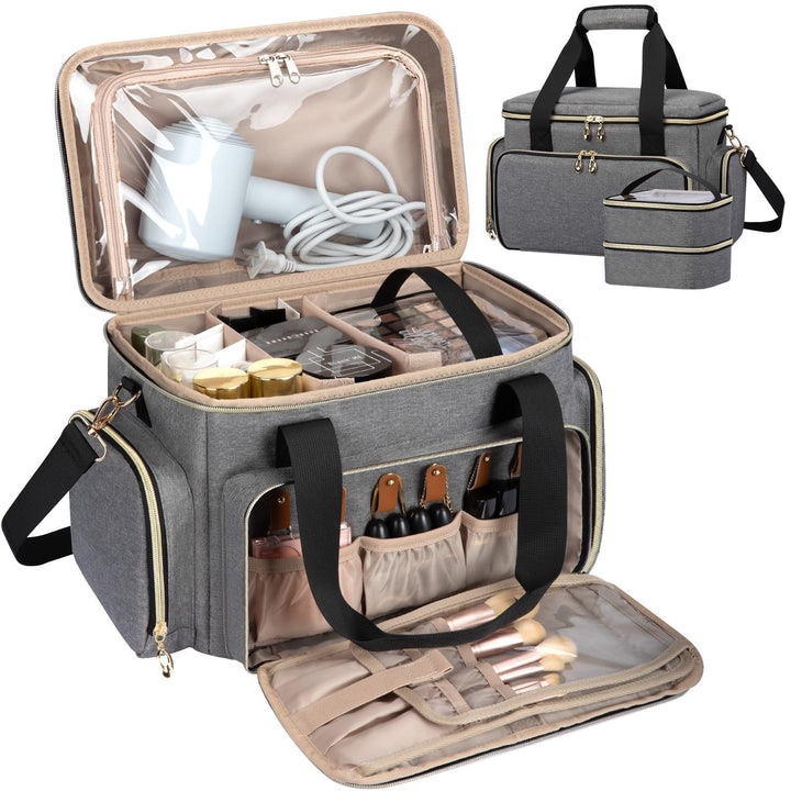 Cosmetic organizer bag with multiple compartments and transparent pockets Kalsten