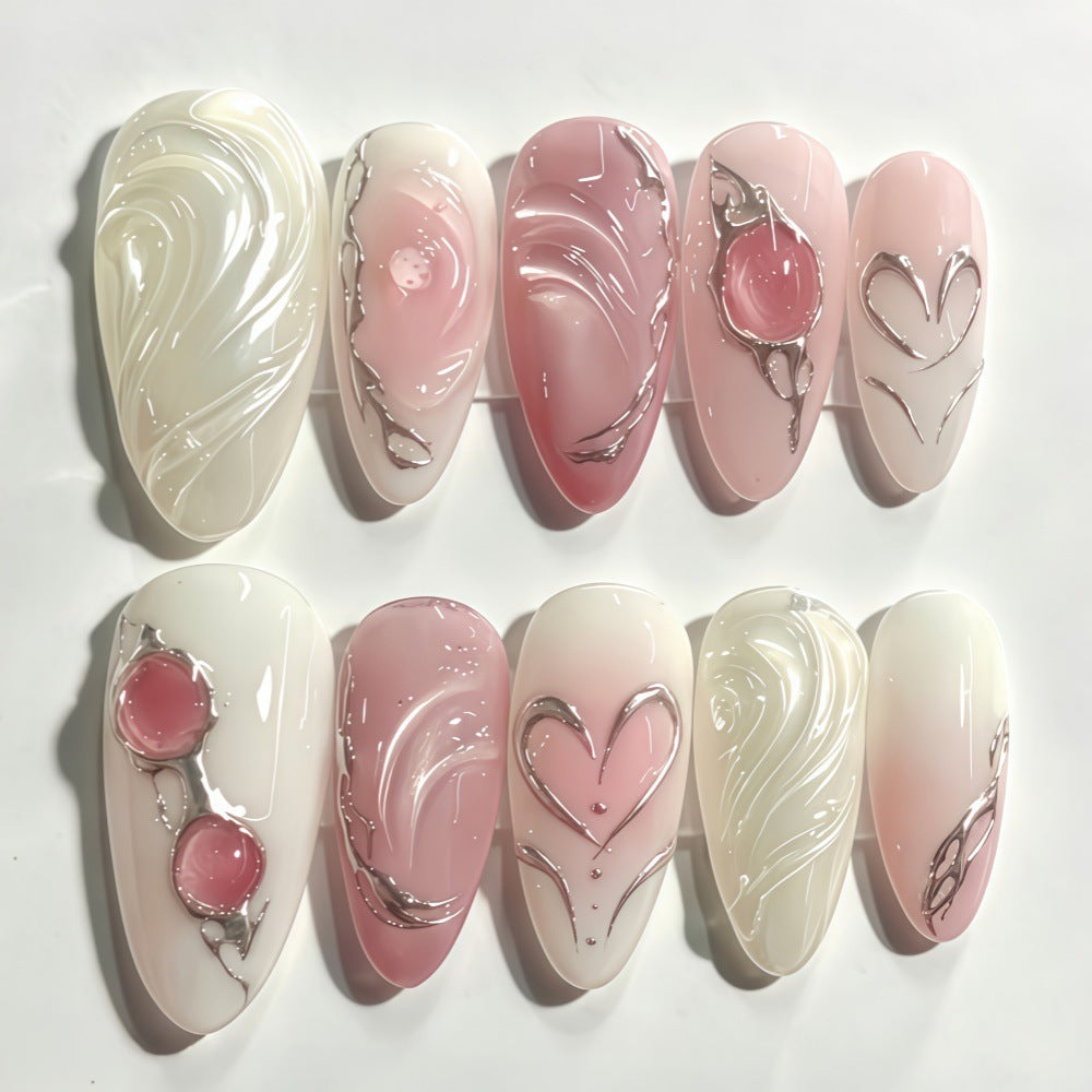 Elegant artificial nails with sophisticated heart and wave patterns Kalsten