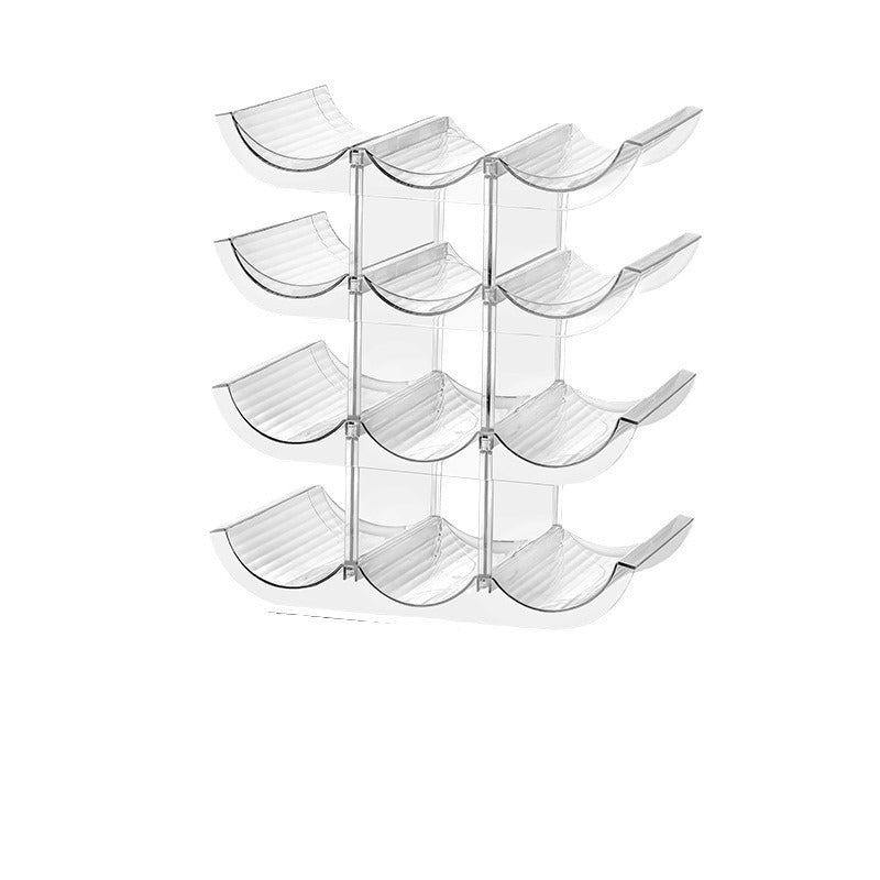 Stackable acrylic wine bottle holder with curved cavities for nine standard bottles