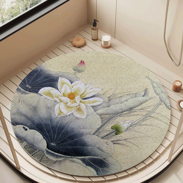 Floral Design Circular Bath Mat Kalsten