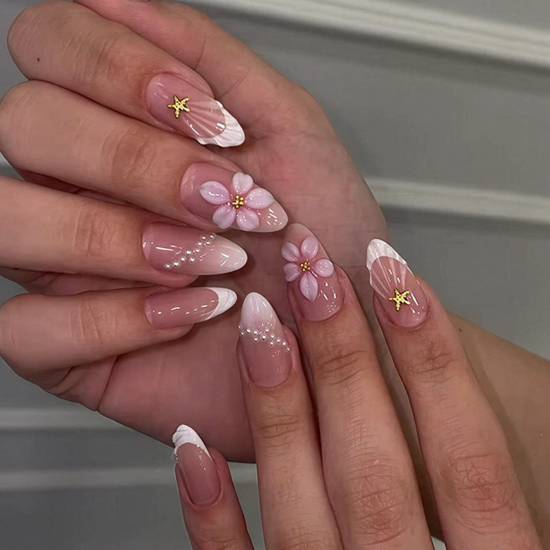 Art nail set with luxurious floral 3D decorations Kalsten