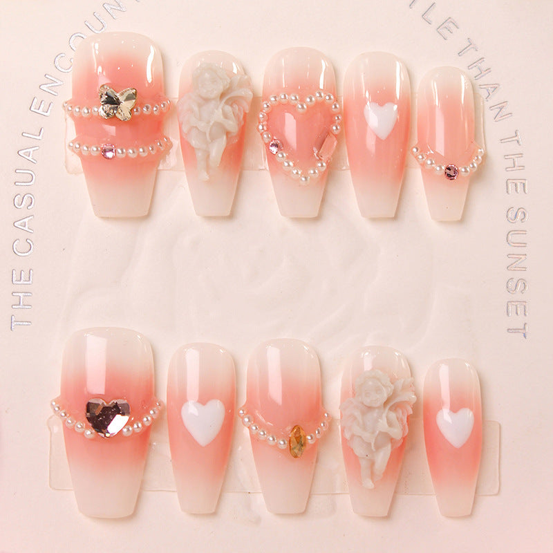 Nail art set with elegant pearl decoration and romantic designs Kalsten