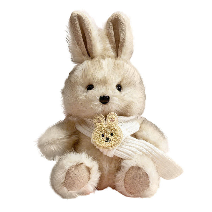 Plush Sitting Bunny Comforter Toy with Ultra-Soft Faux Fur, Embroidered Face and Knit Scarf Kalsten