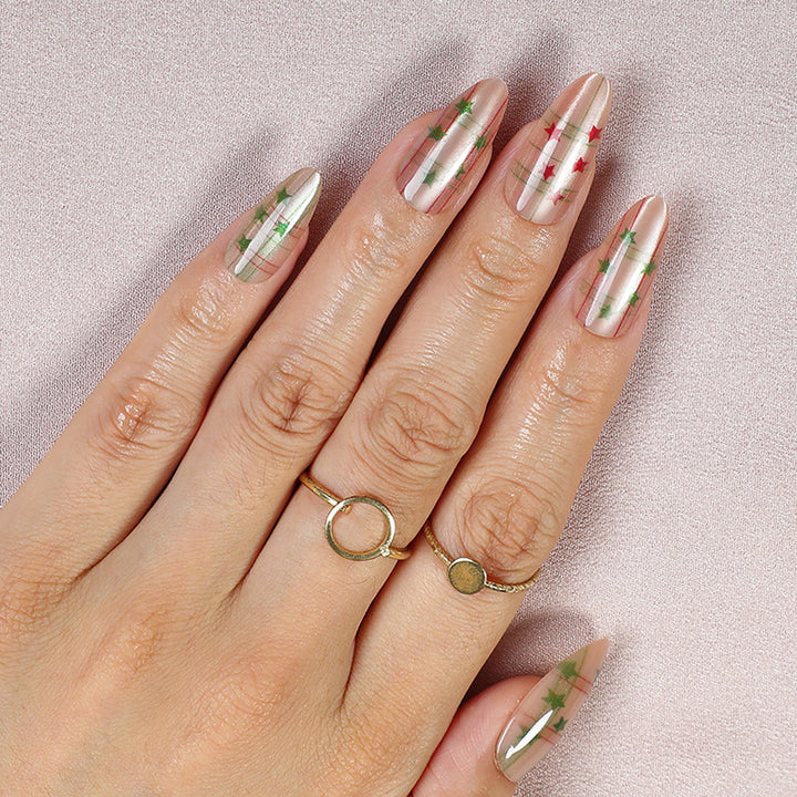 Festive Plaid Press-On Nail Design