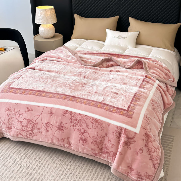 Floral Patterned Fleece Throw Blanket Kalsten