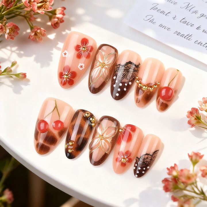 Artistic Cherry Blossom Press-On Nail Art Kalsten