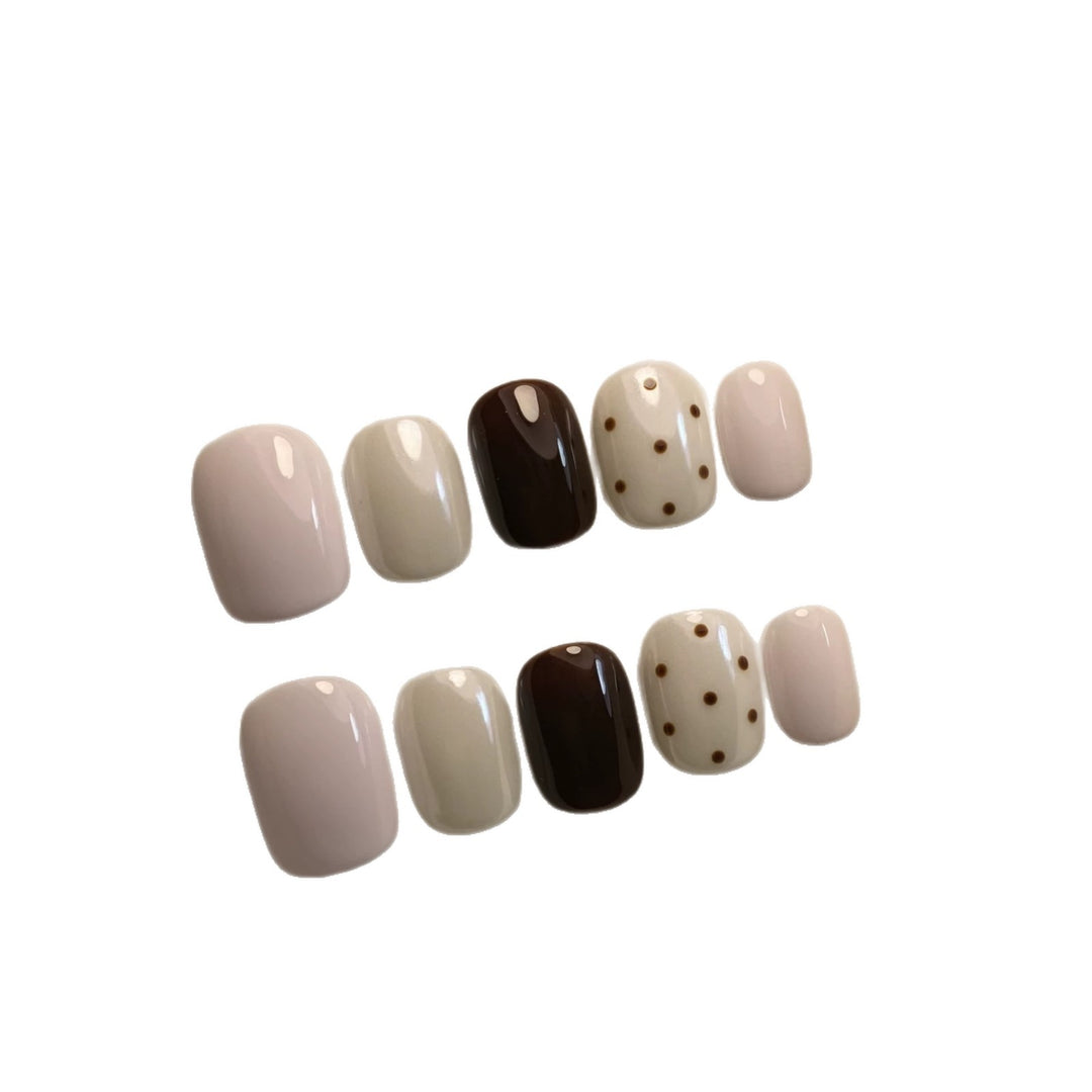 Artistic Press-On Nail Set with Abstract and Polka Dot Designs