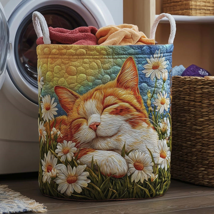Quilted Decorative Laundry Storage Basket With Rope Handles Collapsible Fabric Organizer